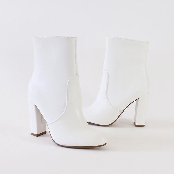 Delicious Shoes - sabio white vegan leather ankle boots booties